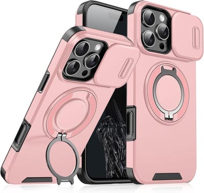 Hoesje Geschikt voor iPhone 16 Pro Max hoesje Rose Goud backcover met Met Draaibare Ring Houder en camera bescherming