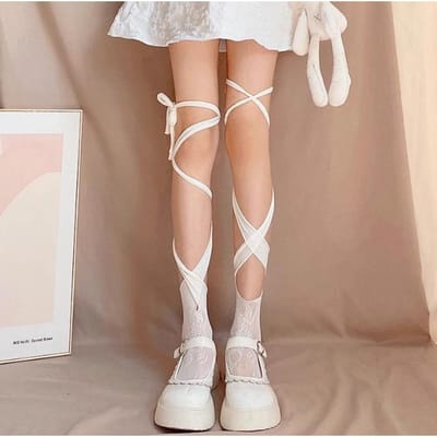 Dames Sexy Willekeurig Bandage Hart Bloemig Kant Visnet Sokken Onregelmatige Kuit Sokken Jk Strik Middenbuis Lange Sokken 1/2 Stuks One Size brown