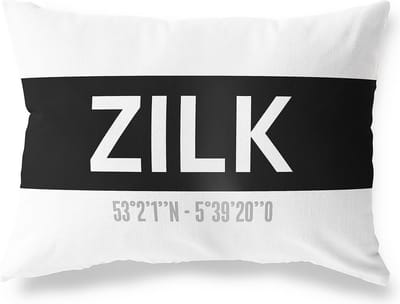 Tuinkussen ZILK - ZUID-HOLLAND met coördinaten - Buitenkussen - Bootkussen - Weerbestendig - Jouw Plaats - Studio216 - Modern - Zwart-Wit - 50x30cm