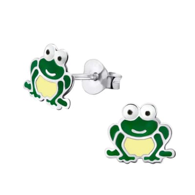 Aramat Jewels | Oorbellen | Zilveren Kikker Oorbellen – 9x10mm – Emaille | | | |9mm | Zilver | Kinderen | Verkleurd niet