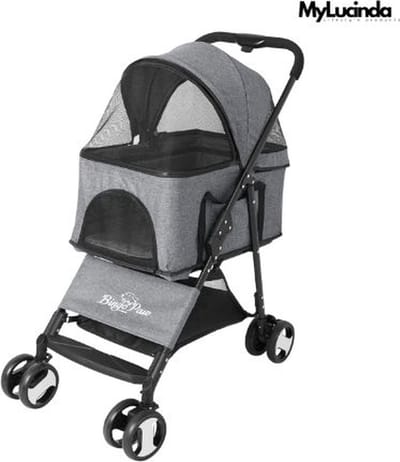 Mylucinda® Luxe Hondenbuggy met Regenhoes - Hondenkar voor Dieren tot 30 kg - Opvouwbaar & voor Alle Terreinen - Afneembare Bekleding