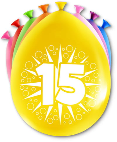 LUQ – Latex Ballonnen Happy Party 15 Jaar – 8 Stuks – Veelkleurig – Verjaardag Decor – Feest Versiering – Helium Ready