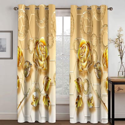 2 stuks Gouden Bloemen Kristalpatroon Gordijn Studeerkamer Keuken Woonkamer Slaapzaal Raamgordijnen Slaapkameraccessoires Huisdecoratie 50W130H(CM)X2PCS&Grommet Top