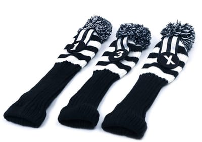 Dailygoods- Golfclub Hoofdhoezen 3-delige Set - Geschikt voor Driver (460cc) - Fairway - Gebreide Stof - Zwart/Wit - Bescherming tegen Krassen - Headcovers