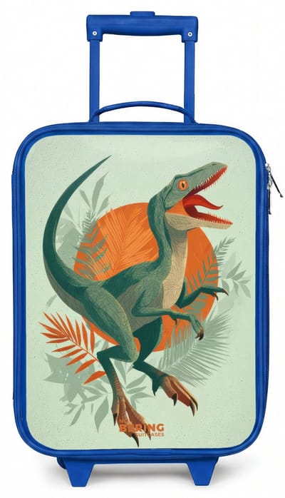 NoBoringSuitcases.com® - Kinderkoffer blauw - Kindertrolley jongen - Sluipende jager met bladeren - Koffer kind lichtgewicht - Reiskoffer trolley voor kinderen - Koffertje met lichtgevende wieltjes - Rolkoffer