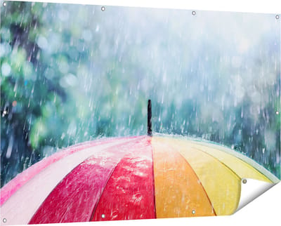 Gards Tuinposter Regenboog Paraplu met Regen - 150x100 cm - Tuindoek - Tuindecoratie - Wanddecoratie buiten - Tuinschilderij