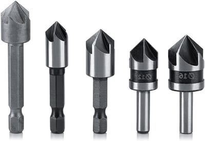 5-delige HSS Vijl Set met 82 Graden Chamfer Hoek, 5 Fluiten en Countersink Boor voor Houtbewerking