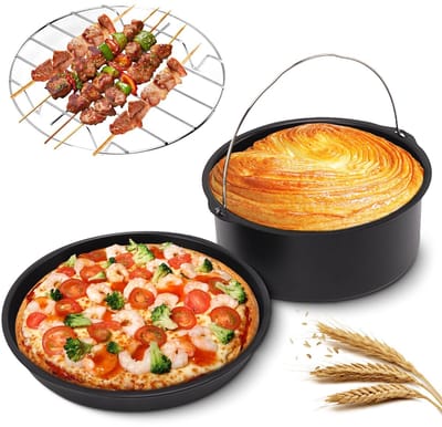 ZEYNOMAX- Air Fryer Accessoires Set 3-delig - Roestvrij Staal - Cake Vat - Pizza Pan - Grill - Duurzaam en veelzijdig - Friteuse Accessoires