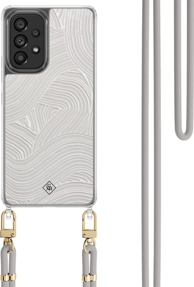 Casimoda® hoesje met koord - Geschikt voor Samsung A53 - Abstract Waves - Afneembaar koord - TPU/polycarbonaat - Grijs