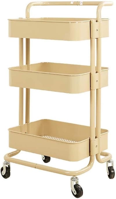 Opbergwagen - Dienbladkar Mobiel - Schoonheidssalon Organisatie - Met 360° wielen - 45x35x87cm - Beige