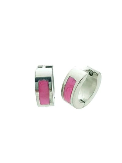 Aramat Jewels | Oorringen | Stalen Huggie Oorringen 14mm RVS Unisex | Roze-shimmer-14x5mm | |7mm | Staal | Kinderen, Volwassenen | Verkleurd niet