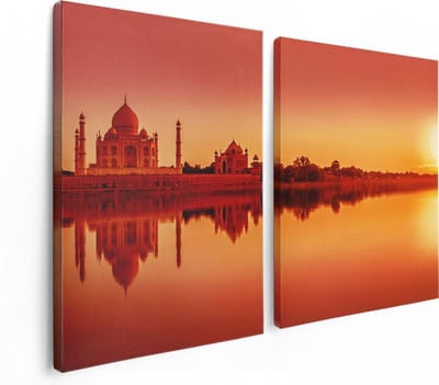 Artaza Canvas Schilderij Tweeluik Taj Mahal bij Zonsondergang - 120x80 - Foto Op Canvas - Canvas Print