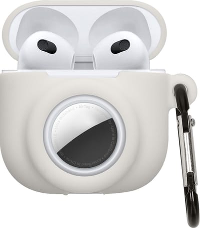kwmobile oordopjes case geschikt voor Apple Airpods 4 hoesje - Oortjes cover met AirTag houder - In-ear koptelefoon hoes - Silicone in wit