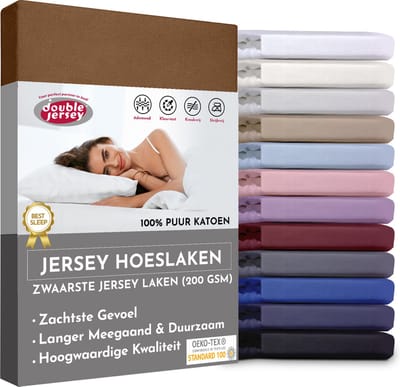 Double Jersey Hoeslaken - Hoeslaken 140x200+30 cm - 100% Katoen  Bruin