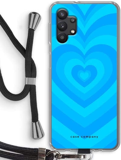 Case Company® - Hoesje met koord geschikt voor Samsung Galaxy A32 5G hoesje met Koord - Hart Blauw - Telefoonhoesje met Zwart Koord - Bescherming aan alle Kanten en Over de Schermrand