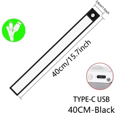 TLVX LED Lamp met Beweging Sensor Oplaadbaar / Draadloos / 5V / USB / Accu / 40CM / 86 LED’s / Dimbaar / Kastverlichting / Keuken lamp/ Instelbare Licht Kleur / Smart LED verlichting / Magnetische plakstrips / Light Motion Sensor / Zwart Frame
