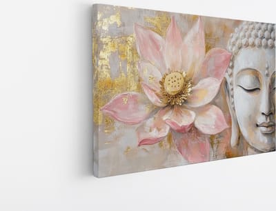Saammp Canvas Schilderij - Boeddha - Roze Lotus Bloem - 45x30 - Foto op canvas - Wanddecoratie - Muurdecoratie Woonkamer - Canvas schilderijen