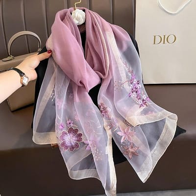 Écharpe Femme Soie Unie Châles Chauds Hiver Laine Châles Dames Foulard Floral Pashmina Broderie de Luxe Écharpes Chaudes 75x190cm gray