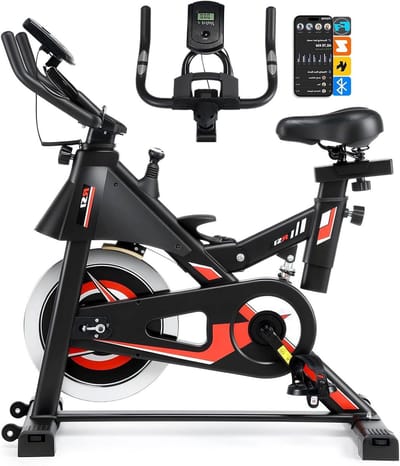 Hometrainer Fiets - Spinbike Ergometer - Thuis Sporten - Stille Riem Aandrijving - 150 kg Belasting - Zwart