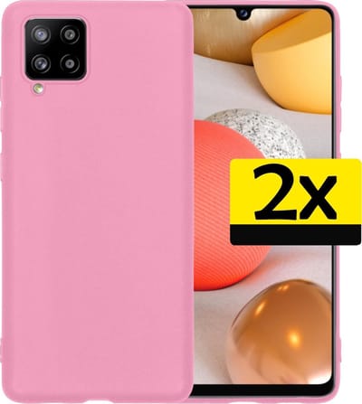 Hoesje - 2 Stuks - Geschikt voor Samsung Galaxy A42 - Sterk & Shockproof - Case Siliconen - Back Cover - Telefoon Hoes - Telefoonhoesjes - Roze