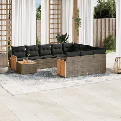 vidaXL - 11-delige - Loungeset - met - kussens - poly - rattan - grijs