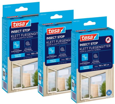 tesa INSECT STOP H&L Fly Screen for Window - hor met klittenband, op maat snijden, zonder boren - 3 net - 150 x 180 cm - wit (lichte privacy)