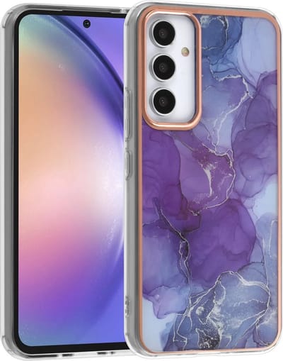 Multimedia & Accessoires Siliconen Marmer Harde Back Cover Case Hoesje geschikt voor Samsung Galaxy A54 5G – TPU – Harde Plastic – Paars