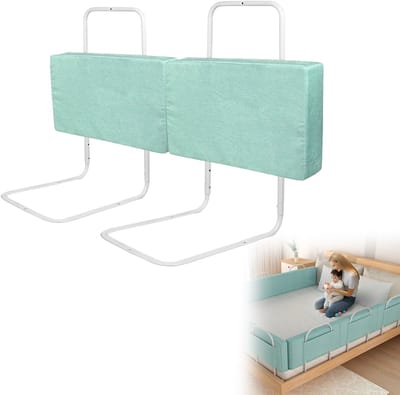 Froadp 2er 50 cm kinderbedhekje Bedhekje Bedbeschermingshekje voor kinderen Valbeveiliging Bed Kinderbedhekje 5-gaats in hoogte verstelbaar voor kinderbed & gezinsbed Groen