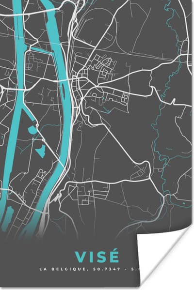 Poster Plattegrond – Visé – Blauw – Stadskaart - Kaart - 120x180 cm XXL