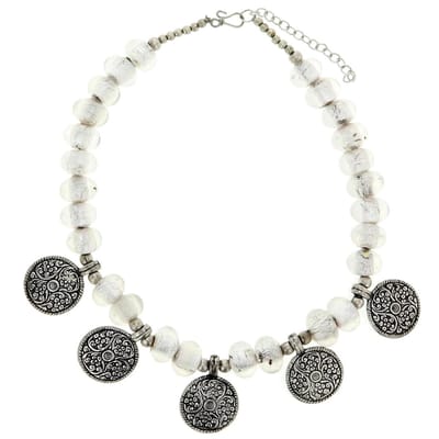 Behave - Witte ketting met glaskralen en hangers - Nikkelvrij - 44 cm