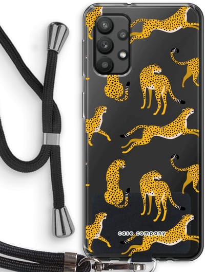 Case Company® - Hoesje met koord geschikt voor Samsung Galaxy A32 4G hoesje met Koord - Luipaard - Telefoonhoesje met Zwart Koord - Bescherming aan alle Kanten en Over de Schermrand