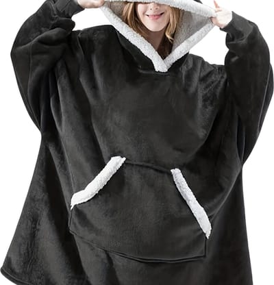 Bovista Knuffeldeken - Plaid - Onesie - Hoodie Deken Met Mouwen - Fleece Blanket - Dames - Heren - Kinderen - Extra Zacht - Zwart
