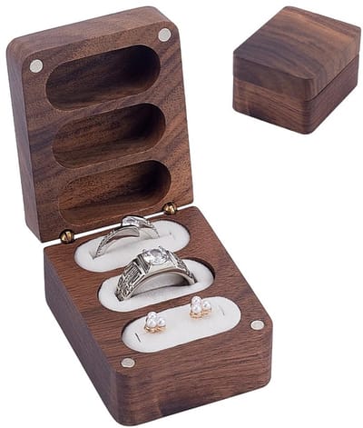 MTTproducts- Ringdoos Premium Design - Houten Ringdoos - 3 Slot Ringdoos - Juwelendoos - Cadeaubox - Witte Velours Binnenkant - Juwelenbox