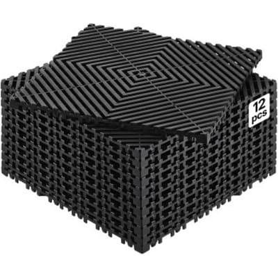 VEVOR Interlocking Drainage Mat 31 x 31 cm Modulaire Interlocking Matten, 12 stuks Interlocking Drainage Matten, Antislip Zwarte Vloertegels & Douchemat, voor Garage Tuin