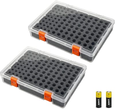 Batterij Opbergdozen - Batterijhouder Organizer - Batterijen Opbergen - Met Sponsvoering - 64 AA 36 AAA - Transparant