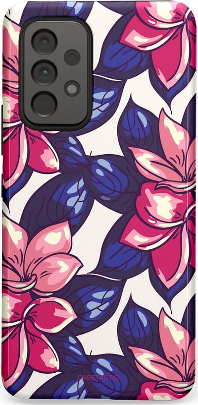 Casetastic hoesje geschikt voor Samsung Galaxy A53 (2022) 5G - Dubbellaagse bescherming - Tropen paradijs - Fashion Case - Donkerblauw Roze Koraal Lila