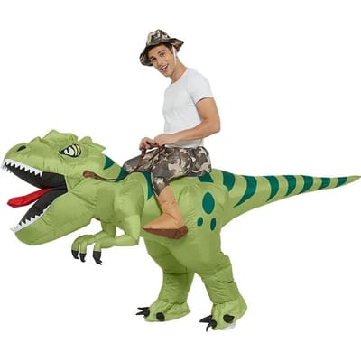 Nieuw Grappig Kind Volwassene Opblaasbaar Rijdend Groen Dinosaurus Cosplay Kostuum Kinderen Verkleedfeest Halloween Vakantie Themafeest One Size beige
