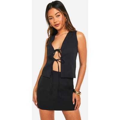 boohoo Dames Relaxed Fit Vest met Strikdetail aan de Voorkant | Zwart | Maat: 40