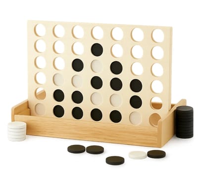 Lomera Vier op een Rij - Reisspel - Houten Speelbord - Compact Formaat - Lichtgewicht - Makkelijk Mee Te Nemen - Strategiespel - 2 Spelers - Zwart-witte Steentjes - Inklapbaar Ontwerp - Klassiek Spel - Gezelschapsspel - Vakantie Spel