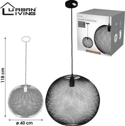 "MODERN SPIRIT" Hanglamp rond zwart metaal 40x40xH118 cm