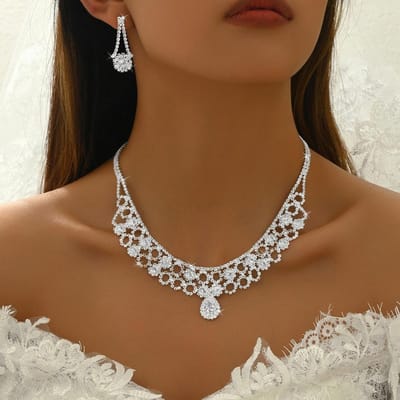 Ensemble de bijoux pour femmes, 5 pièces, exquis, chaîne à griffes, boucles d'oreilles en forme de goutte d'eau, collier, bracelet, cadeau de mariage, de banquet, de fête, de festival black
