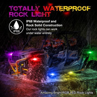 RGB LED rock light kit 4 modules elektrostatische ontladingslamp lamp met verlichting systeem met bluetooth app bediening Geschikt voor UTV, ATV, polaris, kam-am, yamaha, motorfiets