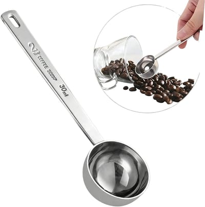 30 ml koffiemaatlepel - Lang handvat voor eenvoudig serveren - Suikermaatlepel van roestvrij staal - Maatlepel van droog materiaal - 3,5 * 3,5 * 14,5 cm - Geschikt voor het thuis zetten van koffie en het toevoegen van suiker - Zilver.