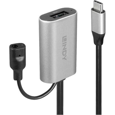 LINDY 43270 USB-kabel USB 3.2 Gen1 USB-C stekker, USB-A bus 5.00 m Zwart, Grijs Actief met signaalversterking