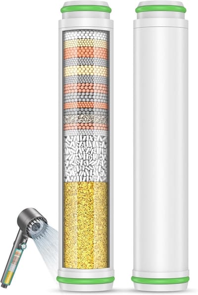 Filter voor handdouche, vervangfilter met 15 lagen voor hard waterzuivering en verwijdering van chloor en schadelijke stoffen, 2 stuks, ideaal voor een gezonde douche-ervaring