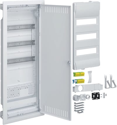 Hager volta Hybride kleine verdeler, inbouw, 36PLE, montageplaat, stopcontact, staalplaatdeur - VU603NWH