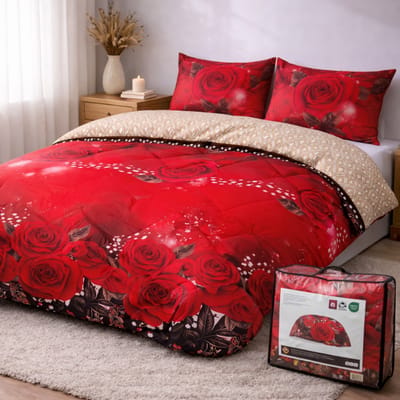 Valking Bedrukt Dekbed - Dekbed Zonder Overtrek - Rode Rozen - 140 x 220 cm - Hoesloos - 2 in 1 dekbed - Wasbaar