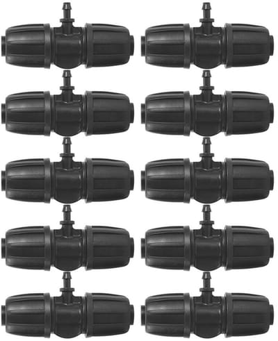 Hose Connector Set van 10 Stuks, Barbed Tee Connector voor Tuinirrigatie en Misting, 16mm naar 4/7, 8.5 x 4.3cm