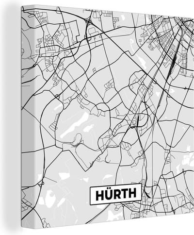 Canvas Schilderij Hürth - Duitsland - Stadskaart - Plattegrond - Kaart - 20x20 cm - Wanddecoratie