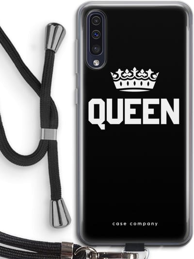 Case Company® - Hoesje met koord geschikt voor Samsung Galaxy A50 hoesje met Koord - Queen zwart - Telefoonhoesje met Zwart Koord - Bescherming aan alle Kanten en Over de Schermrand